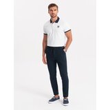 Ombre Men's knitted pants with elastic waistband - navy blue Cene