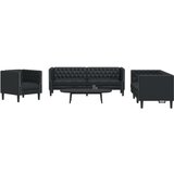 vidaXL Komplet Chesterfield kavčev 3-delna črno umetno usnje | Shoptok.si
