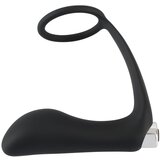 Black Velvets Black Velvet - silikonski analni vibrator na baterije s prstenom za penis (crni) | shoptok.hr