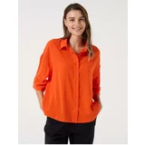 Jimmy Key Orange Wide Cut Three Quarter Sleeve Linen Shirt