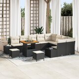 vidaXL 12 delni vrtni kavč set z blazinami črna poli ratan akacija | Shoptok.si