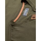 Ombre Men's T-shirt with button neckline and suede trim - dark olive | shoptok.hr