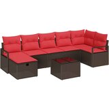 vidaXL Set sofe 5 kom. poliratan - Smeđa Crvena sa stolom | shoptok.hr