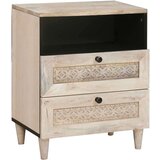 vidaXL Nočna omarica s predalom Bež 50 x 33 x 60 cm trden mangov les | Shoptok.si