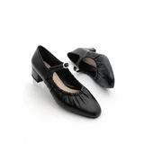 Marjin Women's Chunky Heel Gathered Strap Classic Heel Shoes Payse Black
