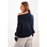 Kesi Włoski Women's asymmetrical batwing viscose sweater navy blue | shoptok.hr