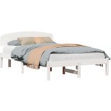 vidaXL Posteljni okvir z naslonom Bela 120x200 cm iz trdnega borovega lesa | Shoptok.si