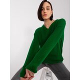 Fashion Hunters Dark green women's oversize sweater with wool Cene
