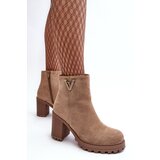 Boto Women's Suede Boots On Heel With Decoration Beige Strong | ePonuda.com