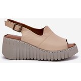 ARTIKER Women's Sandals Made Of Natural Leather On Wedge Beige | ePonuda.com