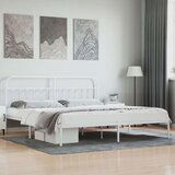 vidaXL Kovinski posteljni okvir z vzglavjem bel 193x203 cm | Shoptok.si