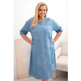 Kesi Włoski Plus Size women's dress with leaf embroidery light denim | Shoptok.si
