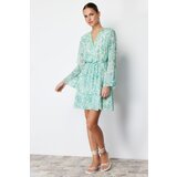 Trendyol Green Floral Waist Opening Chiffon Lined Mini Woven Dress Cene