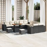 vidaXL 13-delni set vrtne sofe z blazinami Črna Poli ratan Acacia, 3-delni set vrtne jedilnice z blazinami Črna Poli ratan Acacia Cene