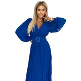 Numoco pleated dress with belt and neckline Cene