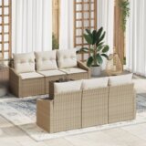vidaXL Set vrtnih sofa od 7 dijelova s jastučićima bež poliratanskog | shoptok.hr