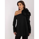 Fashion Hunters Black shirt blouse with floral brooch