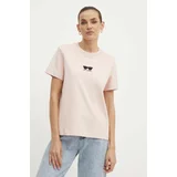 Karl Lagerfeld Bombažna kratka majica ženska, roza barva, 245W1717
