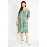 Şans Women's Green Plus Size Collar Elastic Detailed Front Pocket Dress Cene