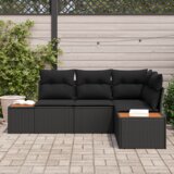 vidaXL 4-Dijelni Set Sofe za Vrt s Jastucima Crni Poli Ratan Akacija | shoptok.hr