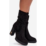 Boto Insulated Women's Ankle Boots on Heel with Gold Lock and Wrinkling Black Briannae | Shoptok.si