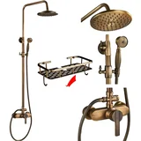 Antični medeninasti tuš pipa set, vroče in hladne pipe, eleganten brušen zaključek, Tape E z policami, (5000159217)