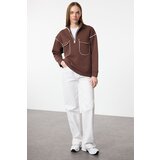 Trendyol Brown Zipper and Pocket Detailed Sweatshirt cene