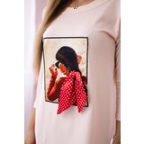 Kesi Dress with graphics and bow in polka dot 3D powder pink | shoptok.hr
