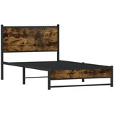 vidaXL Kovinski posteljni okvir z vzglavjem dimljeni hrast 107x203 cm, (21322602) | Shoptok.si