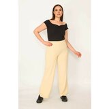 Şans Women's Plus Size Yellow Striped Elastic Waist Trousers cene