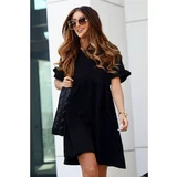 Fasardi Oversize black dress with short sleeves