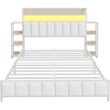Lumor Postelja 140x200 cm iz umetnega usnja – z LED in policami – bela, (22151558) Cene