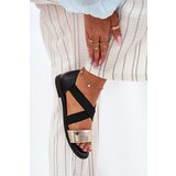 EVENTO Women's Flat Sandals With Elastic Straps Black-Gold Marinea | shoptok.hr
