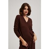 Marisse Brown Metallic Thread V-Neck Sweater | Shoptok.si