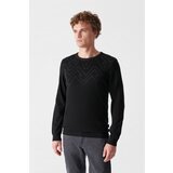 Avva Men's Black Crew Neck Jacquard Sweater cene