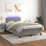 vidaXL Krevet box spring s madracem LED svjetlosivi 120x200 cm baršun Cijene