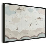  Slika - Cloudy Night Sky - Moons in Brown and Beige Hues Among Clouds and Numerous Little Stars on a Light Background 60x40 U cr | shoptok.hr