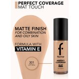 Flormar Perfect Coverage Mat Touch Foundation matirajoči tekoči puder za mešano do mastno kožo odtenek 301 Soft Beige 30 ml | Shoptok.si
