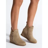 Shelvt Beige women's wedge boots