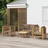 The Living Store Vrtna sedežna garnitura 5-delna s taupe blazinami bambus - Vrtna Sedežna Garnitura, (21466357) | Shoptok.si