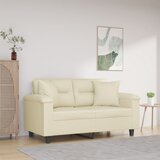 vidaXL Kavč dvosed z okrasnimi blazinami krem 120 cm umetno usnje | Shoptok.si