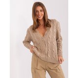 Fashion Hunters Dark beige cardigan with a neckline Cene