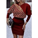 Fenzy elegatna mini obleka z geometrijskim potiskom nyca, bordo | Shoptok.si