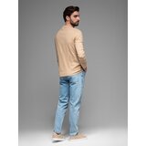 Ombre Men's long sleeve collegiate print t-shirt - sand | Shoptok.si