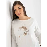 Fashionhunters Ecru women's blouse plus size with print and rhinestones