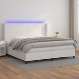  Krevet box spring s madracem LED bijeli 200x200 cm umjetna koža | shoptok.hr