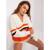 Fashion Hunters Ecru-orange oversize sweater with wool Cene