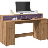 vidaXL Pisalna miza z LED lučkami artisan hrast 160x55x91 cm inž. les Cene