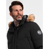 Ombre Men's long parka jacket with flared bottom - black | Shoptok.si