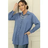 By Saygı Pearl Necklace Collar Buttoned Front Shirt Tunic